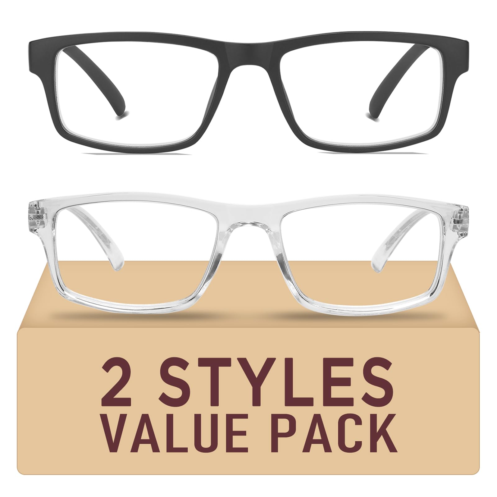 Photo 1 of Kitchasy 2 Pack Reading Glasses,Quality Blue Light Blocking Reading Glasses,Filter UV Ray/Glare Computer Readers, Stylish Lightweight Spring Hinges Eyeglasses for Women Men(Black/Transparent,1.5)
