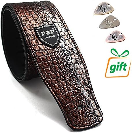 Maxian Music Guitar Strap A3 Leather Strap for Guitar with 3 Guitar Picks Gifts ( Dark brown )