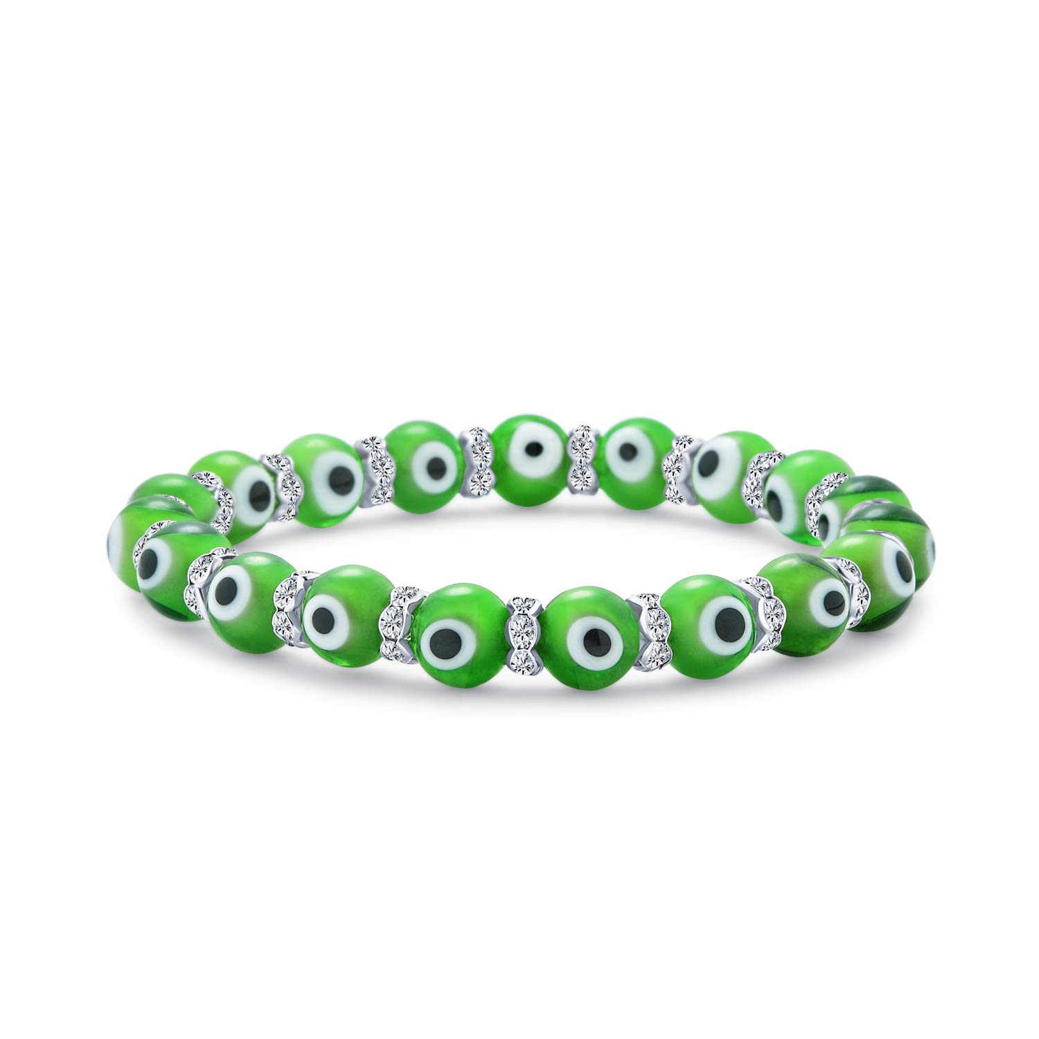 Bling Jewelry Turkish Lime Green Evil Eye Glass Bead Stretch Bracelet For Women Teens Rondelle Crystal Spacers For Protection And Good Luck — image 1