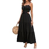 XinFSh Women's Summer Spaghetti Maxi Dress Boho Backless Milkmaid Cutout Dresses Casual Flowy Long Beach Vacation Sundress