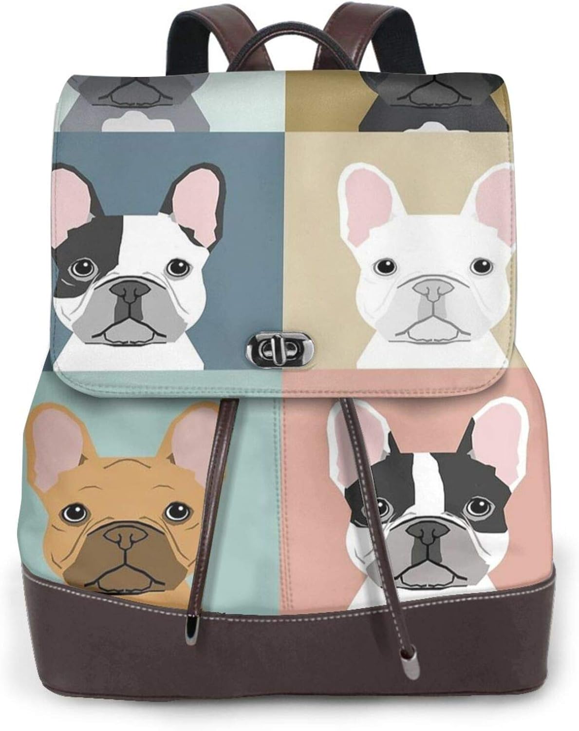 Women'S Leather Backpack,French Bulldog Print Women'S