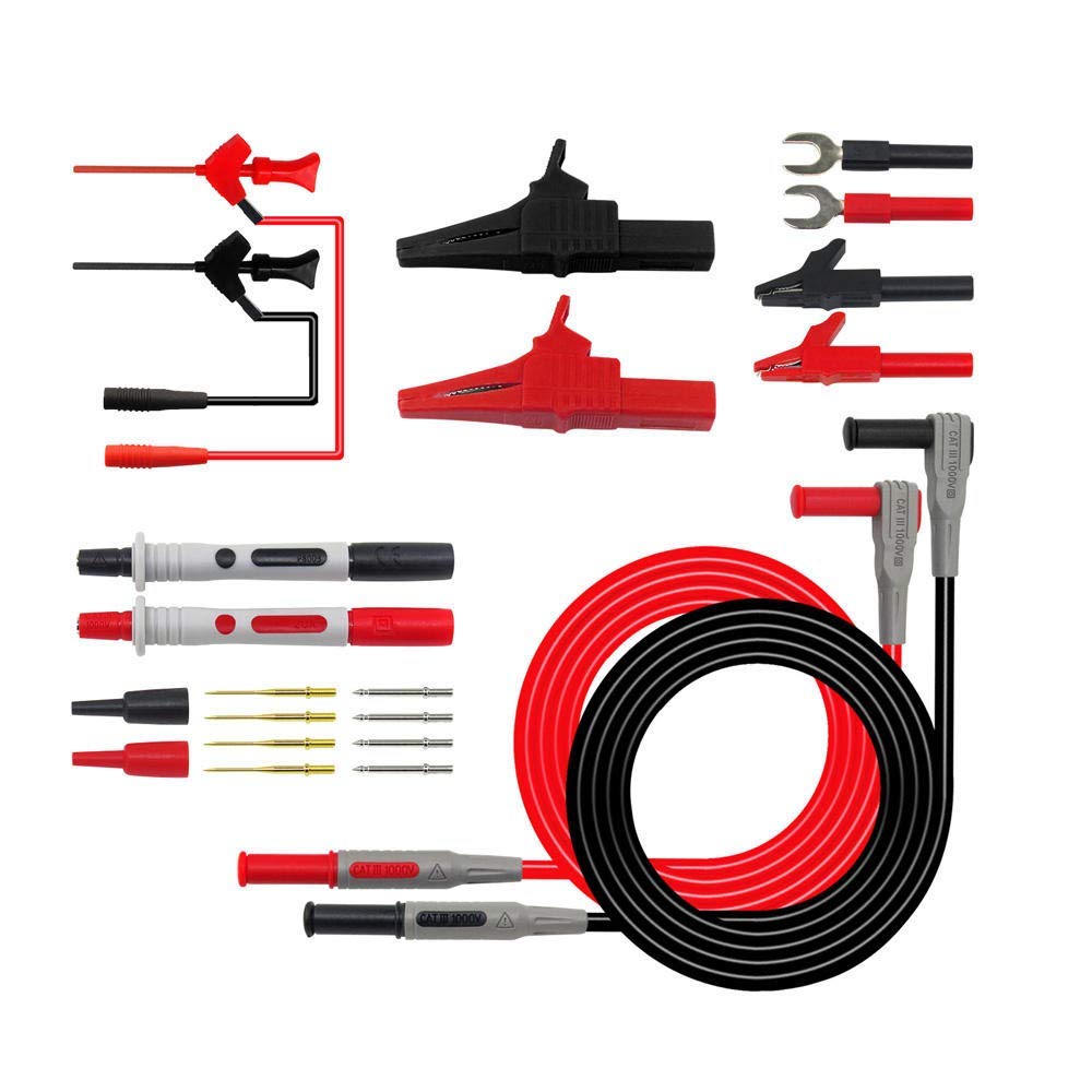 DollaTek Test Lead Kits, P1300D Electronic Digital Multimeter Test Leads with Crocodile Clips Replaceable Probe Tips Set