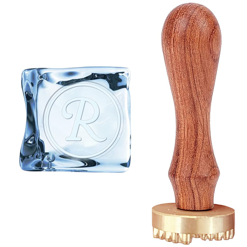CRASPIRE Ice Stamp Letter R With Removable Brass Head & Wood Handle - Vintage 1.1" Branding Stamp for Cubes, Cocktails, Whiskey, Mojito Drinks - Bar Making and DIY Crafting