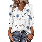 Zeagoo Cute Tops for Women V Neck Long Sleeve Blouses Floral Boho Shirts Casual Tshirts