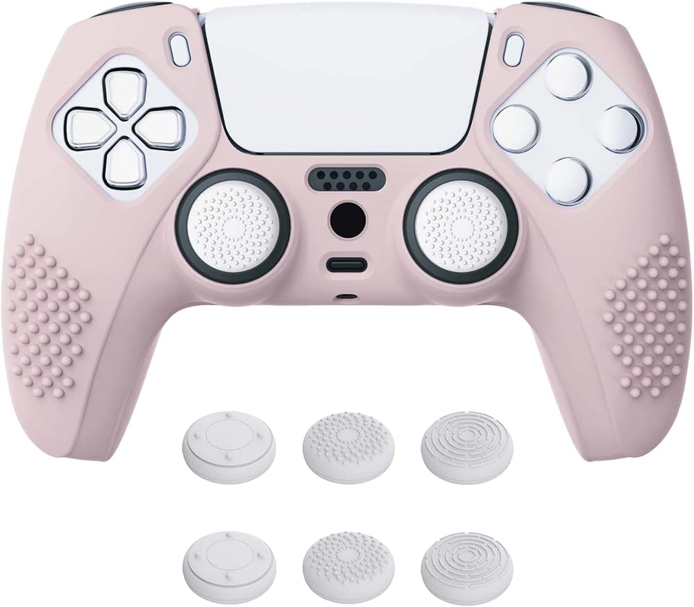 eXtremeRate PlayVital Cherry Blossoms Pink 3D Studded Silicone Cover for PS5