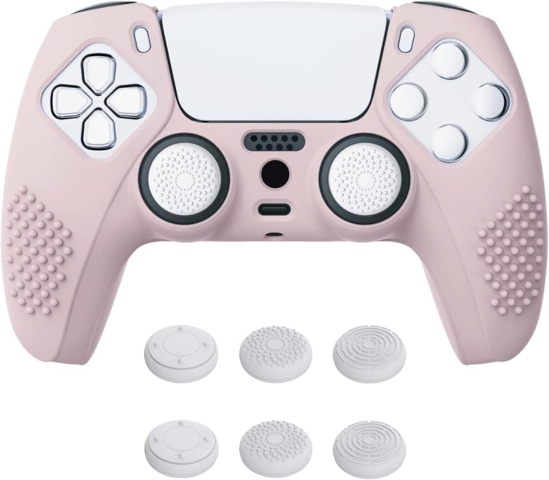 eXtremeRate PlayVital Cherry Blossoms Pink 3D Studded Silicone Cover for PS5