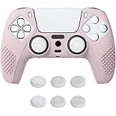 eXtremeRate PlayVital Cherry Blossoms Pink 3D Studded Edition Anti-Slip Silicone Cover Skin for ps5 Controller, Soft Rubber Case for Wireless Controller with 6 White Thumb Grip Caps