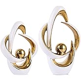 2PCS Home Decor Accent Ceramic Statue Abstract Sculptures Centerpieces Mid Century Modern Decor for Tables Coffee Table top Decorations for Living Room Desktop Shelf Dining Room Kitchen (White Gold)