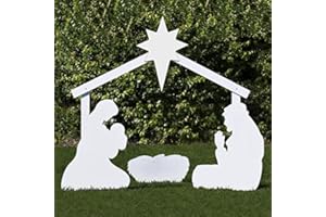 Outdoor Nativity Store Holy Family Nativity Scene - 3 Weatherproof Nativity Set Figures for Outdoor Christmas Decoration - Easy to Assemble & Store - Large, White