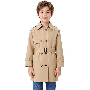 Ahaolaiyi Boys Waterproof Trench Coat Double Breasted Belted 6-14 Year | Classic Outwear Jacket Dress Coats School Travel Dai