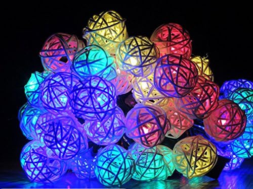 Solar Outdoor String Lights,Multi-color 20Ft 30 LED Wooden Rattan Ball Solar String Waterproof Led Fairy Lighting Solar Powered String lights For Garden , Fence, Patio, Yard, Home, Christmas Tree