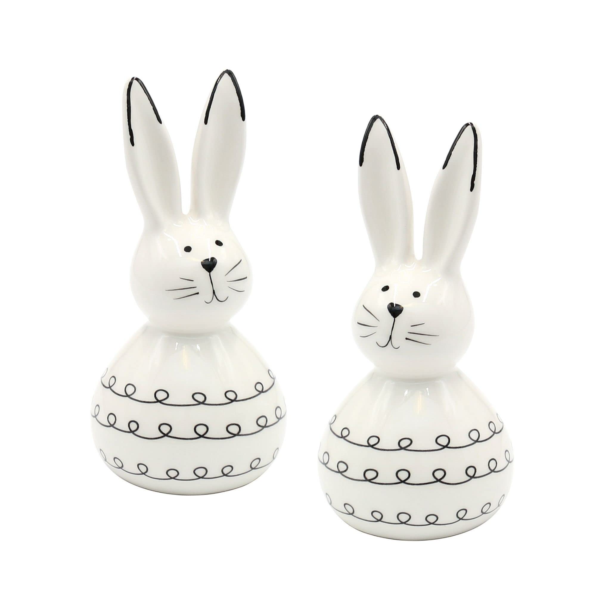 Dekohelden24 Porcelain Bunny Figurine Set of 2 in White, L x W x H 6 x 13 cm Modern Easter Decoration for Standing, 13 cm