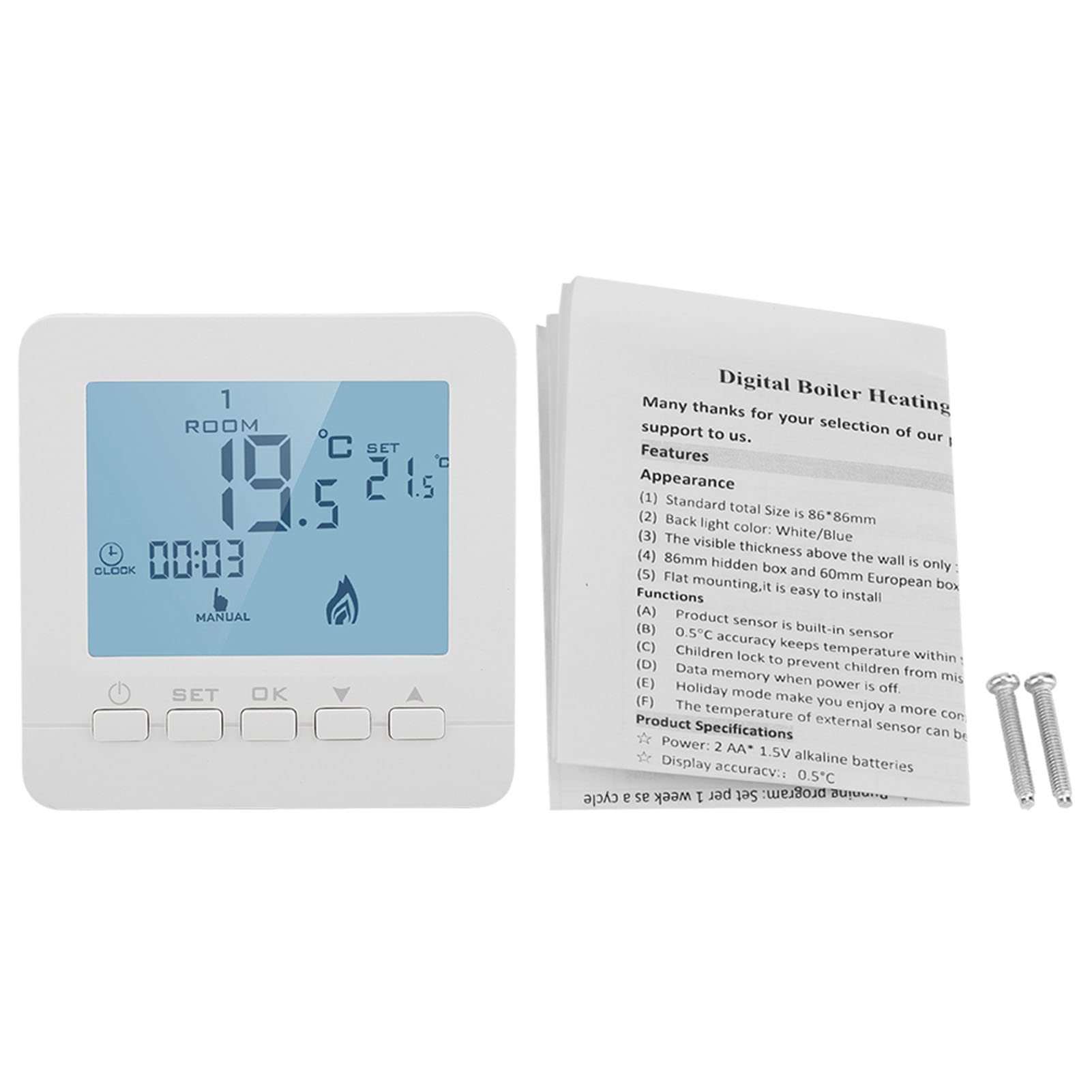 Cikonielf 5A Programmable Thermostat High Reliability Single Chip Digital Lcd Display Smart Temperature Controller