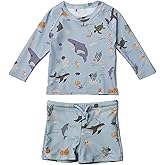 LDIOIF Toddler Boys Two Piece Swimsuit Rash Guard Set Long Sleeve Swim Shirt Swim Trunks& Shorts Bathing Suit