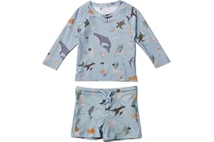 LDIOIF Toddler Boys Two Piece Swimsuit Rash Guard Set Long Sleeve Swim Shirt Swim Trunks& Shorts Bathing Suit