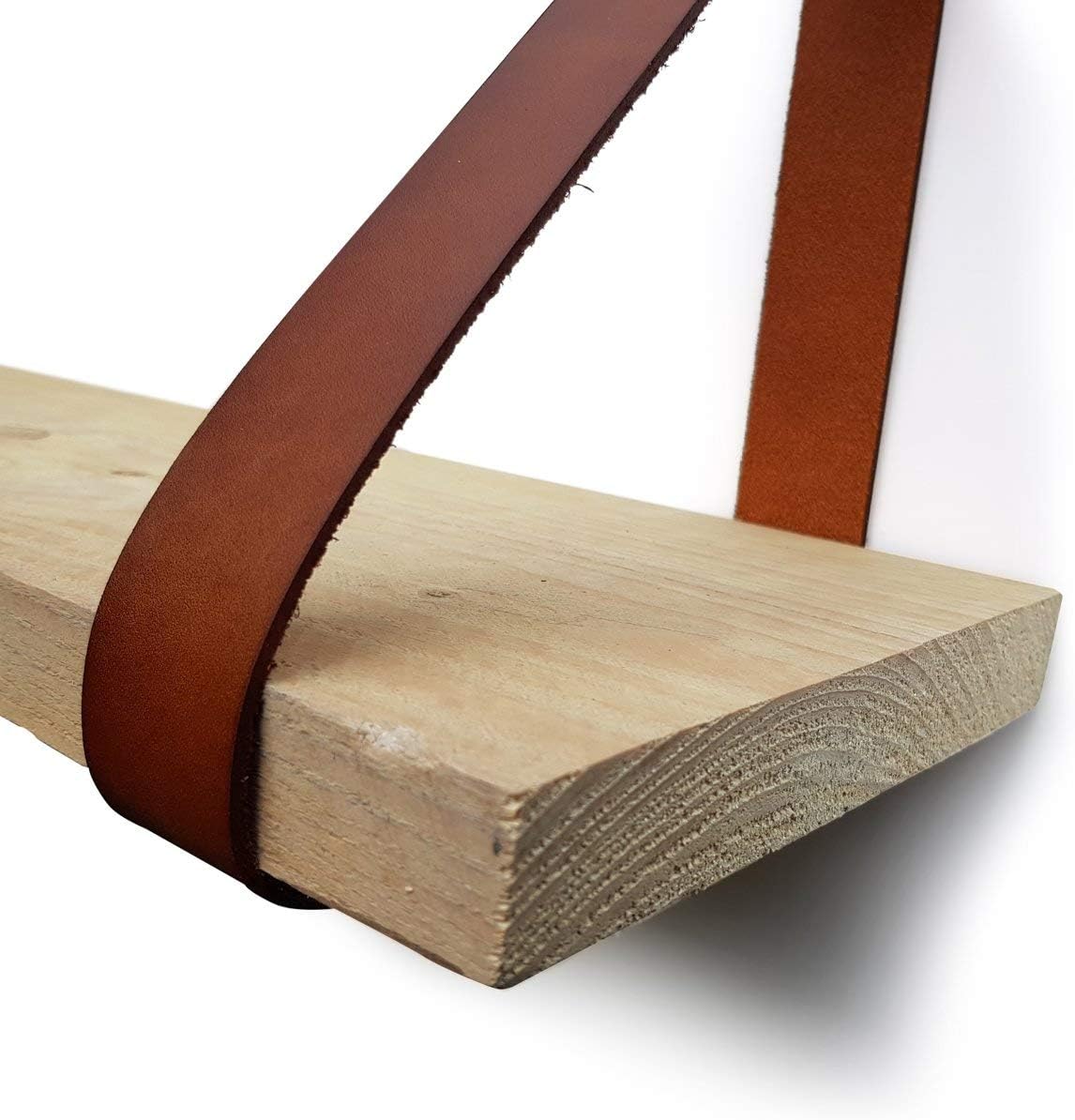 Brute Strength - Leather shelf brackets - Cognac - 2 pieces - Floating shelf set - Wall brackets - Shelf straps - Full grain leather - Image 5