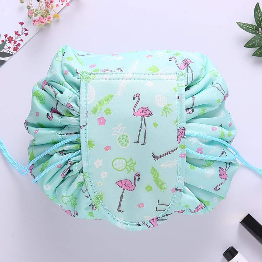 SHOPPOWORLD Women's Convenient and Waterproof Multifunction Portable Lazy Travel Cosmetic Storage Makeup Organizer Toiletry Bag with Drawstrings (Light Green Duck)