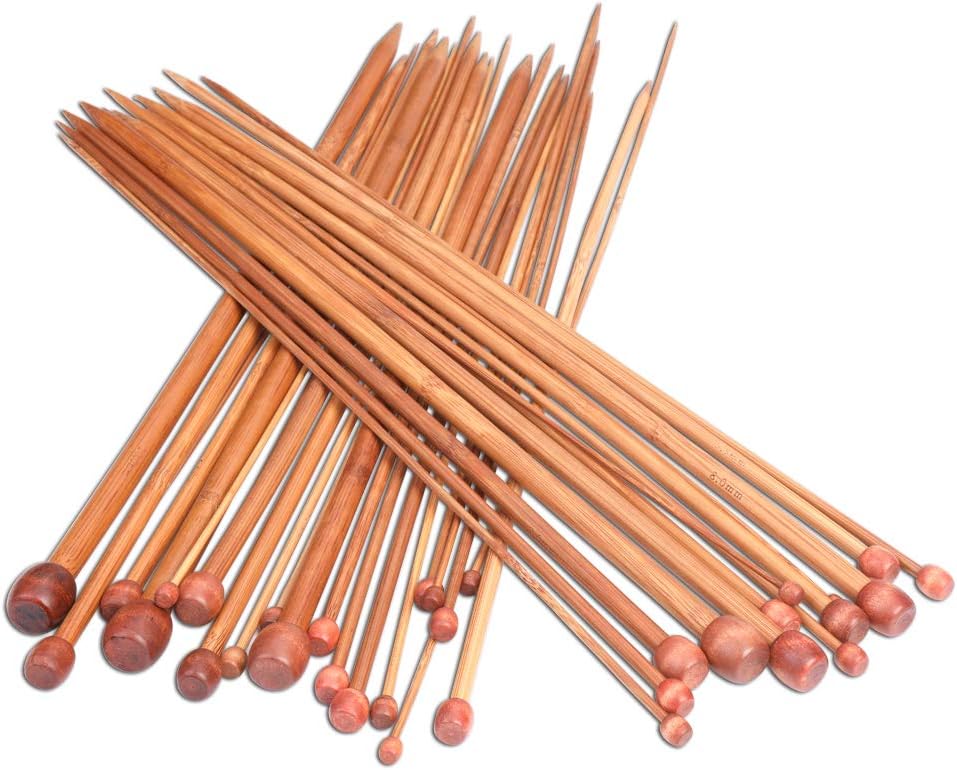 H&S Bamboo & Wooden Knitting Needles Set (36 Pcs) Single Pointed Knitting Needles Long with Case, Brown, 2.0mm - 10.0mm - Image 3