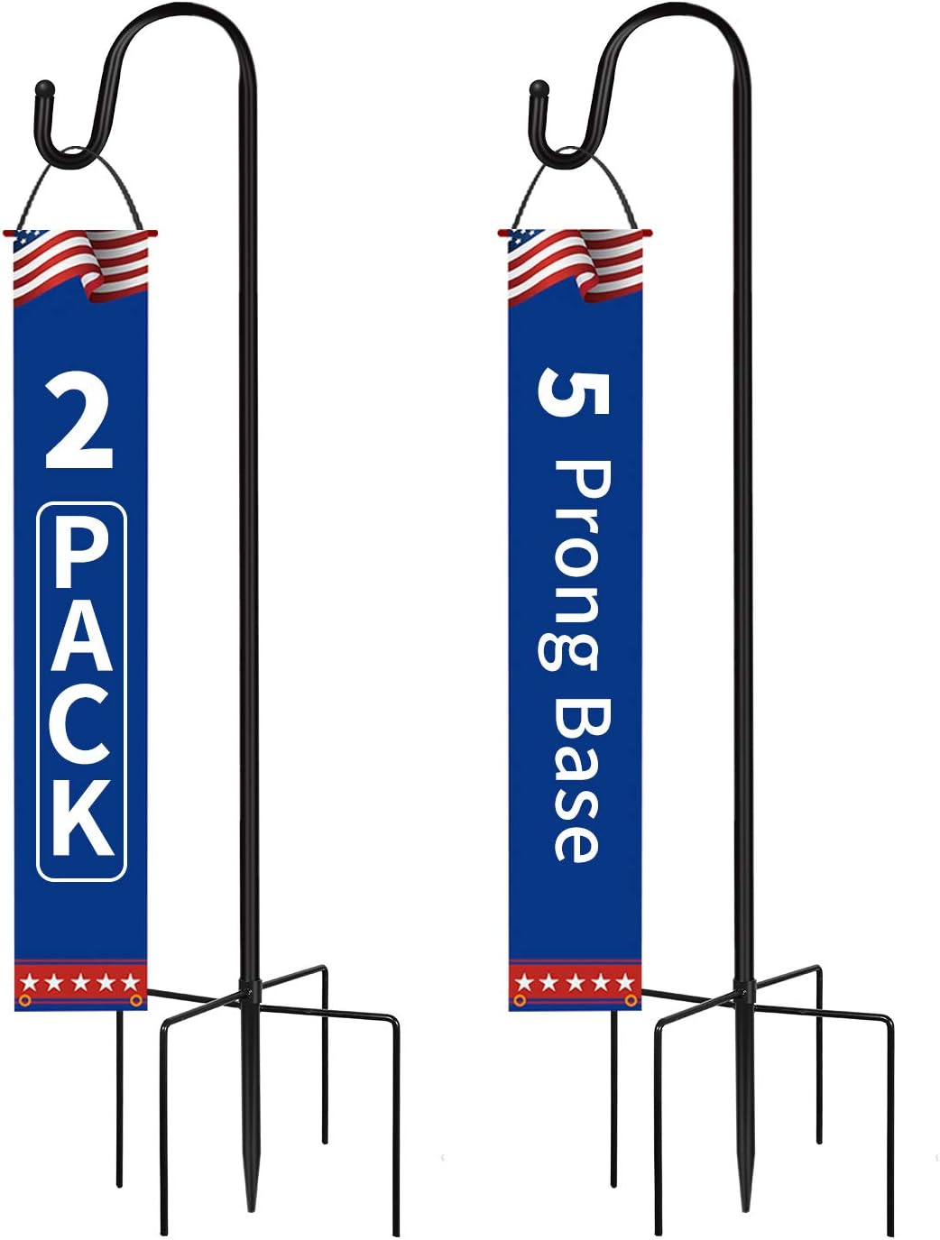 Outdoor Shepherd's Hooks - Perfin Shepherds Hook 48 Inch, 1/2 Inch Thick, Strong Premium Metal and Rust Resistant Shepards Hooks for Outdoor Bird Feeders, Hanging Plant Stand, Solar Lights, Lanterns, Weddings & More (Pack of 2)