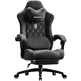 Dowinx Gaming Chair with Heated Massage Lumbar Support,Big and Tall Fabric Gaming Chairs for Adults with Footrest, Ergonomic Computer Game Chair with Poket Spring Cushions, 350lbs, Black