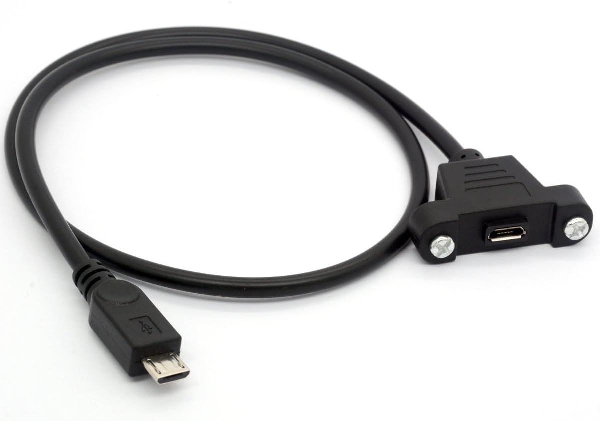 OpenII Micro B Male to Female Cable, Screw Panel Mount Micro USB Cable Extension Cord for Raspberry Pi Arduino, Feather - 50cm - Image 3