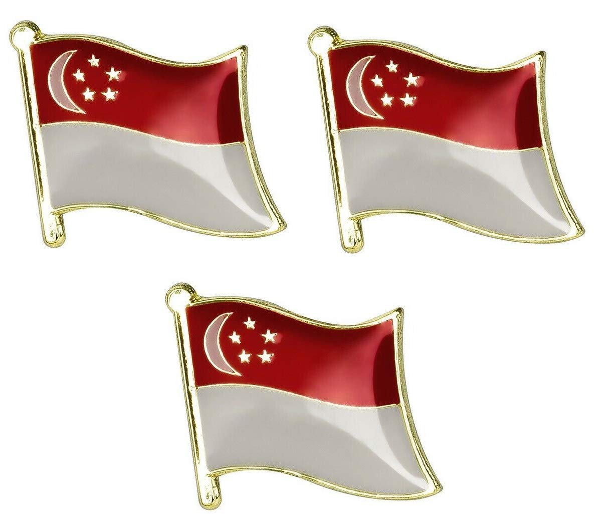 Pack of 3 x Flag of SINGAPORE metal pin badges each badge approx 19mm x 15mm