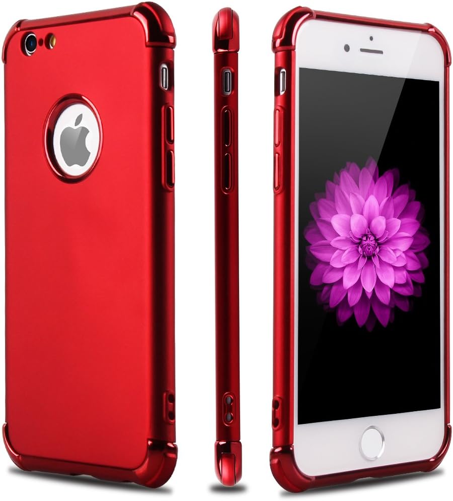 iPhone 6S 6 Case,Casegory 3 in 1 Ultra Thin Slim Fit Reinforced Corner Soft Silicone TPU Shockproof Protective Bumper iPhone 6 6S Phone Case (4.7 Inch) -Shiny Red