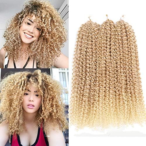 Sharopul 3pcs/pack Marley bob Kinky Curl 12 Inch Afro Kinky Twist Hair Soft Synthetic Crochet Braiding Hair Extention (12inch Blonde)