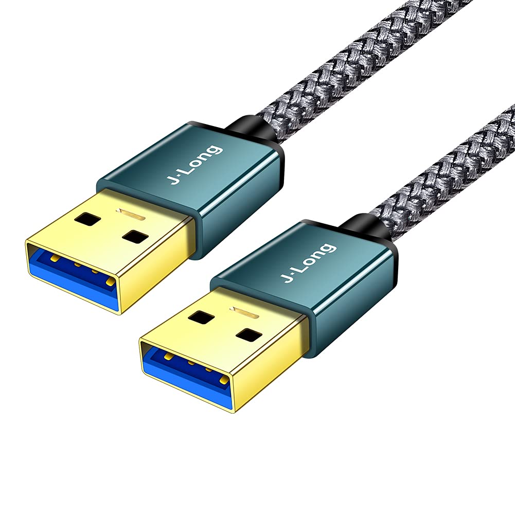 J·LONG USB 3.0 A to A Male Cable 3M, SuperSpeed Braided USB A Male to Male Data Cable Double End USB Cord Connector for Hard Drive Enclosures, DVD Player, Laptop Cooler (3m/10ft)