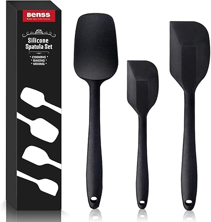 Benss Spatule Silicone De Cuisine Maryse Et Spatule Cuillere Ustensiles En Silicone Resistant A La Chaleur De Anti Adhe Non Toxiques Sans Bpa Outil De Cuisson Patisserie Set De 3 Noir Amazon Fr Cuisine