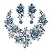 EVER FAITH Women's Crystal Elegant Flower Leaf Bridal Necklace Earrings Set Dark Blue Gold-Tone