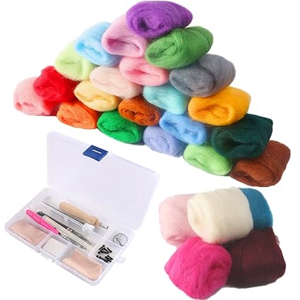 COCODE Needle Felting Starter Kit Set Felt Tools with 36 Colors Wool Felting Supplies Fibre Wool Yarn Roving for Hand Spinning DIY Craft Projects Good Gift
