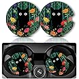 Yonlevres Car Coasters for Cup Holders，2.75" Universal Size Anti Slip Rubber Mat with A Finger Notch, 2 Pack Cup Holder Coasters for Car Interior Accessories for Women Men Flower Balck Cat