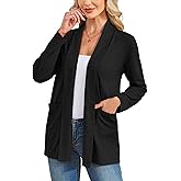 Besshopie Women's Lightweight Cardigan Long Sleeve Open Front Fall Sweater Dusters Shrugs with Pocket