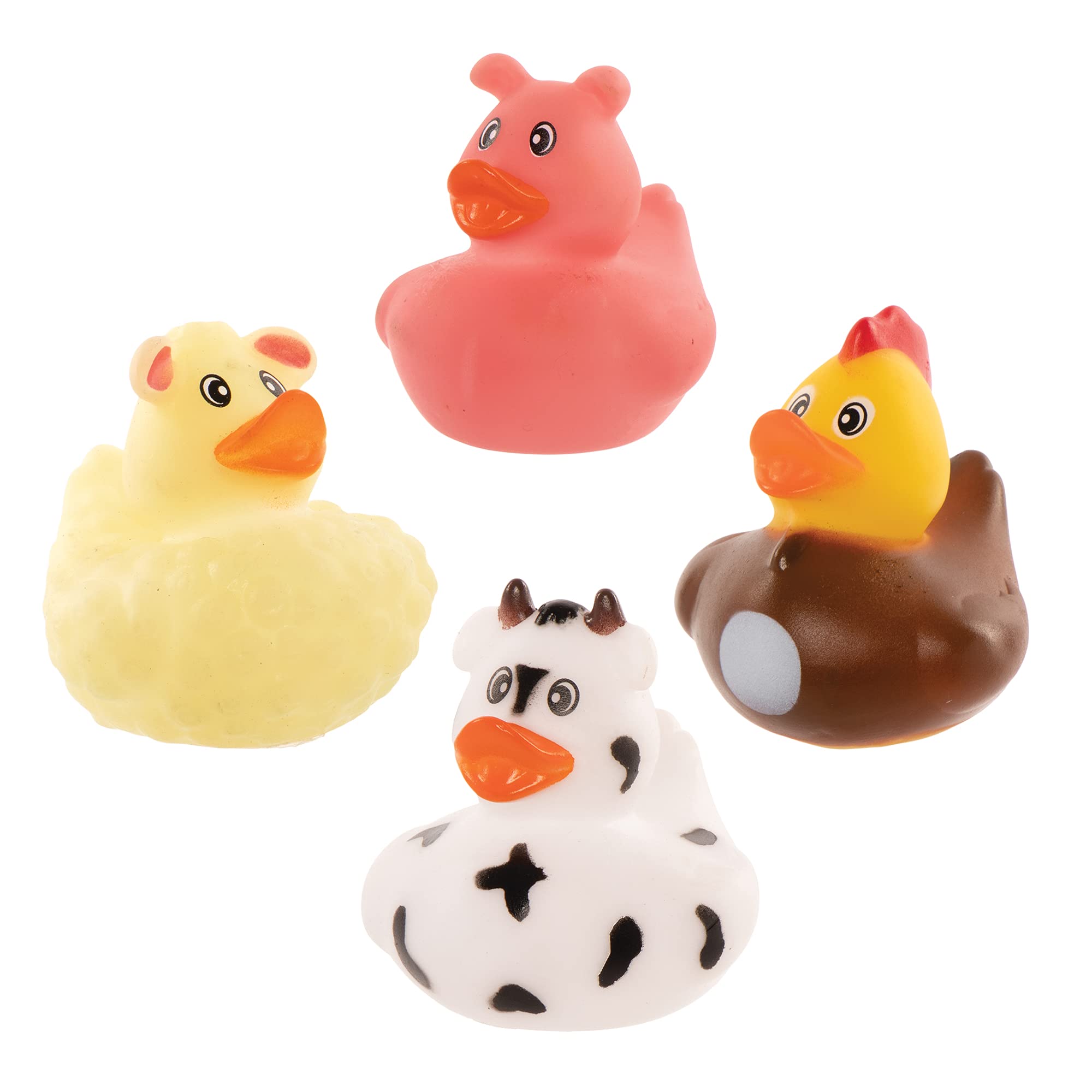 Baker Ross FE326 Farm Rubber Duck Bath Toys - Pack of 8, Baby Toys, Party Bag Fillers for Kids, Mini Toys for Children