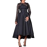 VERWIN Women's Black Long Sleeve Hollow Mid-Calf Maxi Dress - M, L, XL, XXL