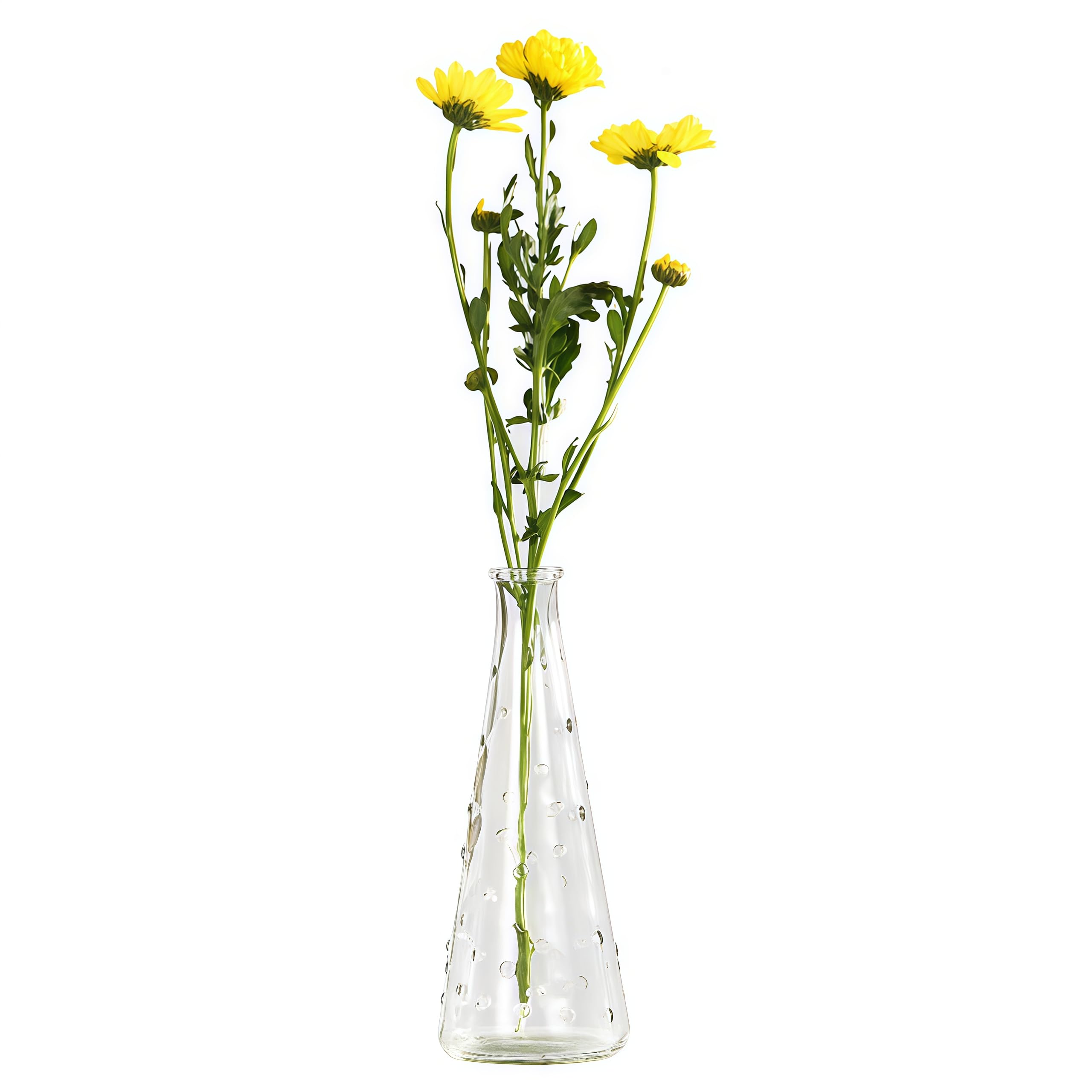Sanyangboli Transparent Glass Small Stemless Vase, Raindrop Pattern, Height 18.5CM, Diameter 7CM, Perfect for Bedroom, Bathroom, Living Room Decor