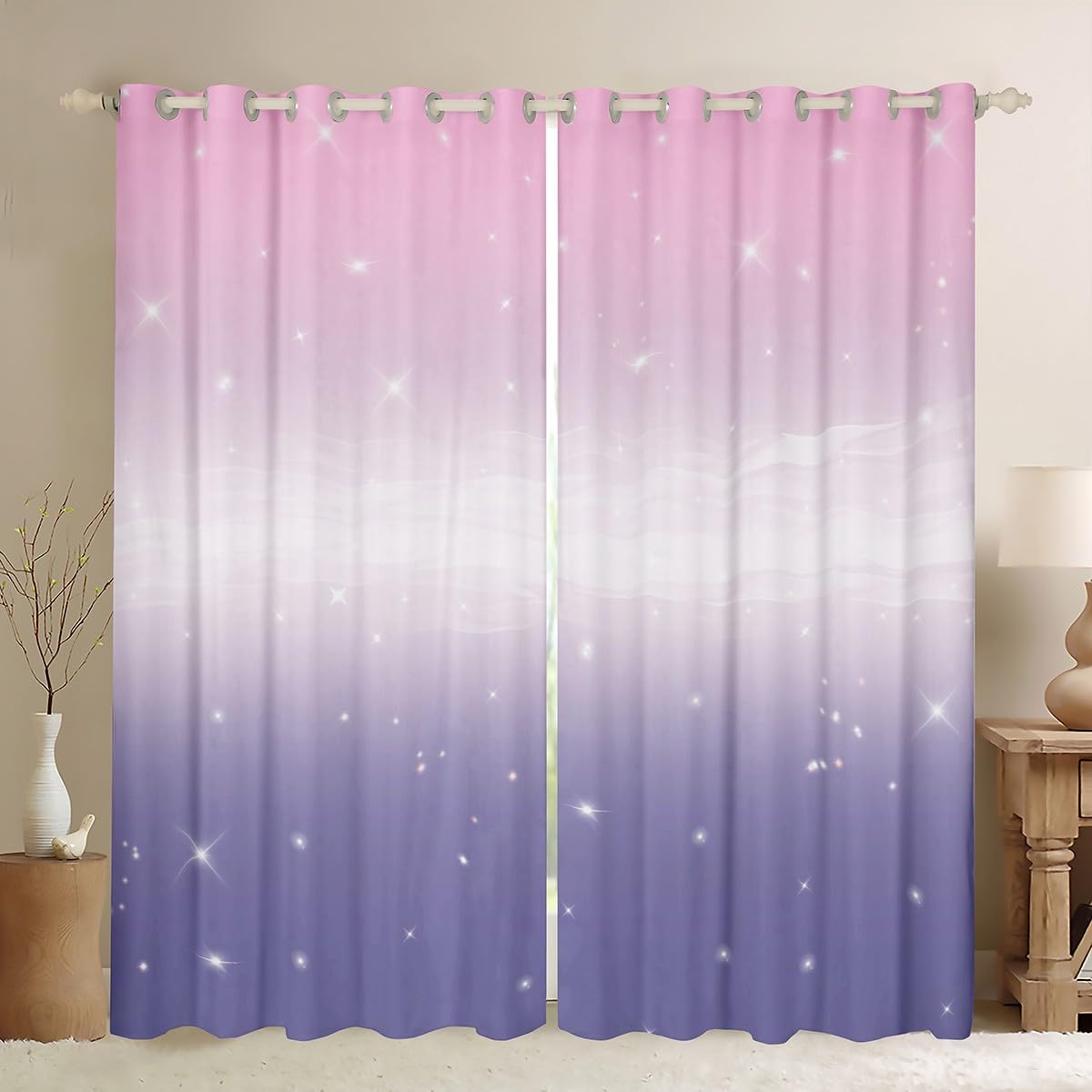 Homemissing Girls Curtains for Bedroom Living Room Pink Purple Rainbow 30%-50% Blackout Curtains for Kids Colorful Ombre Window Drapes Glitter Window Treatments W46*L54 — image 1