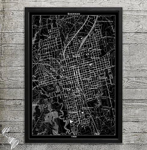 Sherman TX Map Print, Home or office Decor