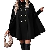 SOMTHRON Women's Winter Cape Coat Double Breast Slit Sleeve Notched Lapel Flowy Vintage Wool Blend Cloak Coat