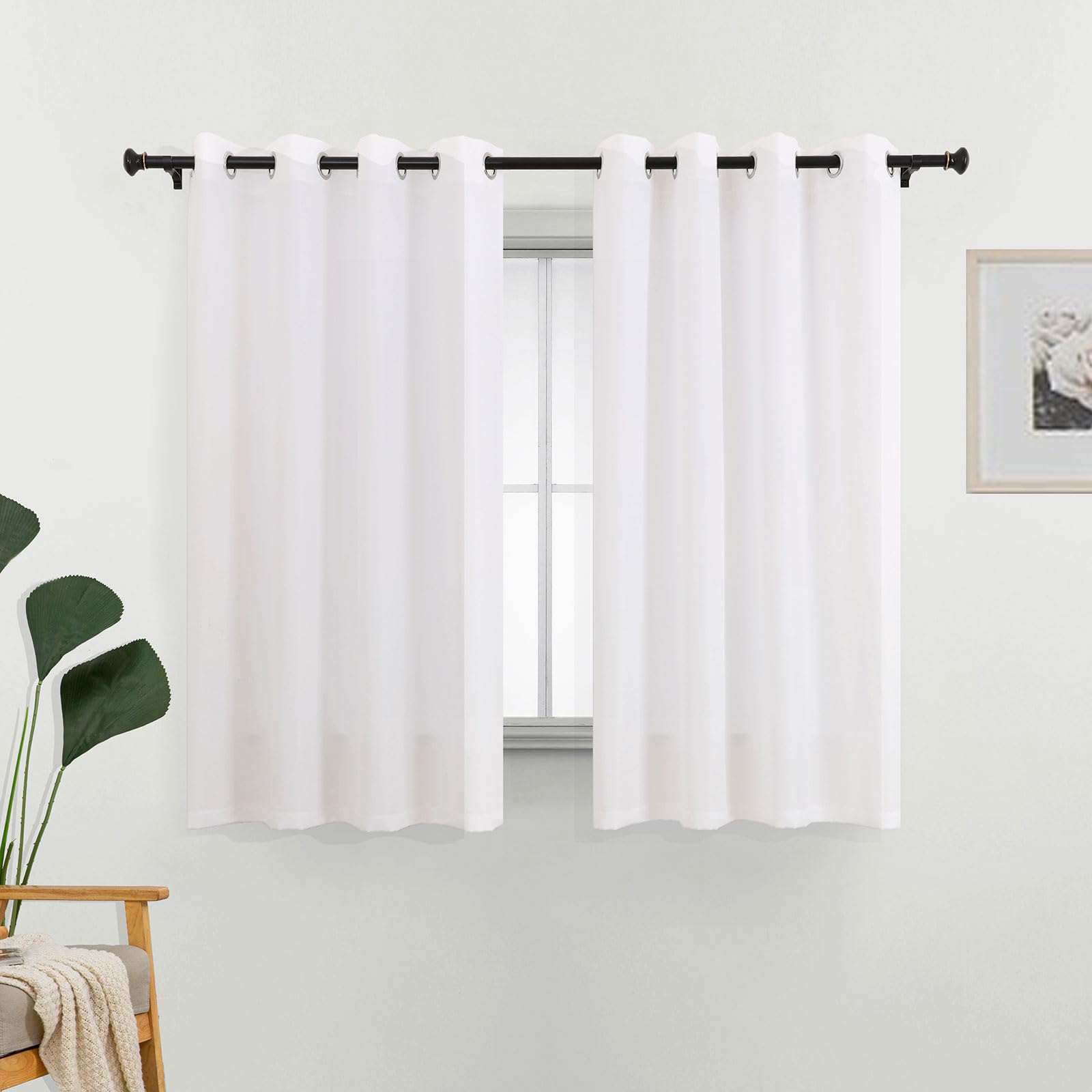L.Z.E Non-See-Through Curtains White, Short Cotton-Look Privacy Sheer Curtains for Living Room Bedroom Bay Windows, 69 Inch Drop 175cm Long Light Filtering Curtains, 2 Panels Set, Eyelet Top Thin