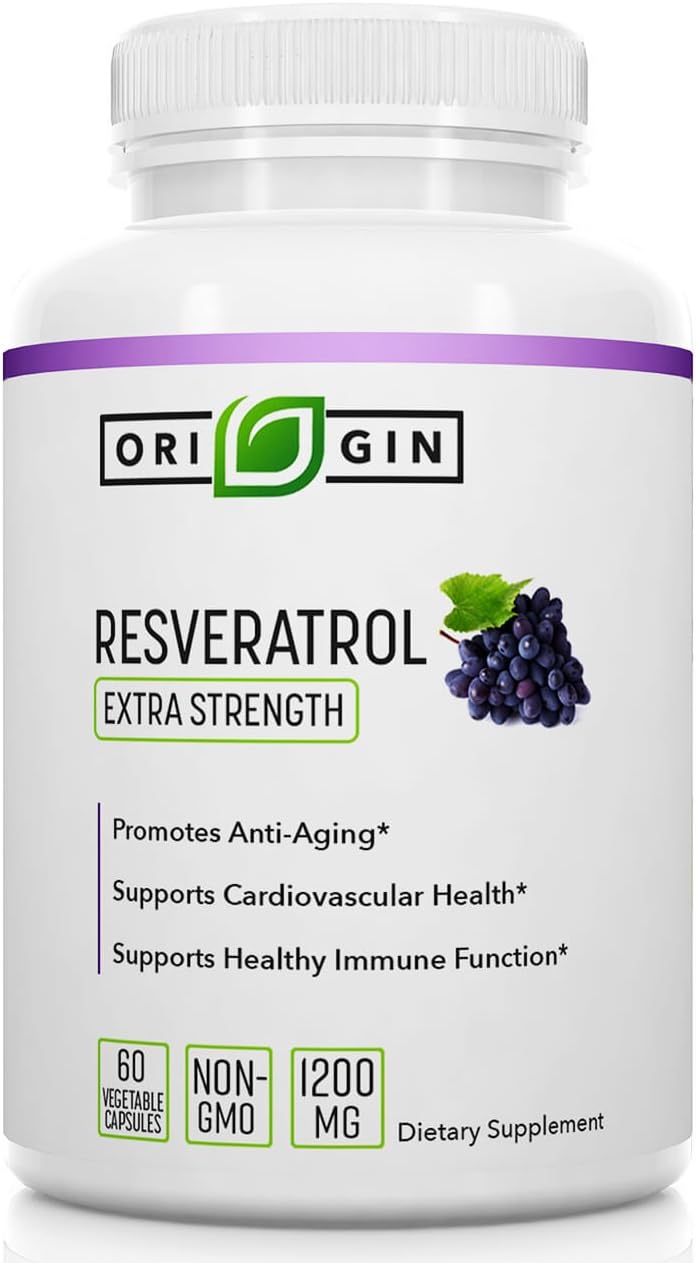 Origin Labs Resveratrol Supplement with Acai Berry, Green Tea, and Grape Seed Extract - 1400mg per Serving Maximum Strength Anti-Oxidant, Immune, Anti-Aging Supplement. 60 Capsules.
