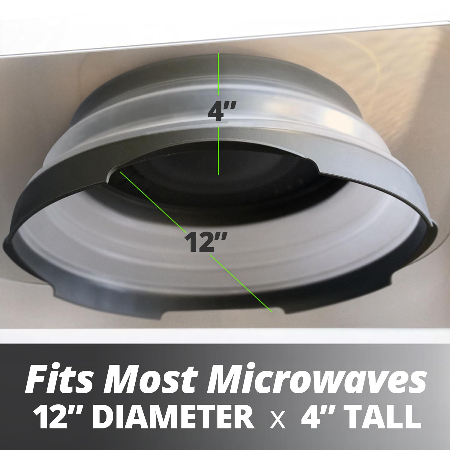 High Power Magnetic Microwave Splatter Cover with strongest magnetic grip, Collapsible 12-Inch BPA-Free Food Lid, Vented Plate Guard, Dishwasher Safe, Space-Saving Magnetic Storage - Gray