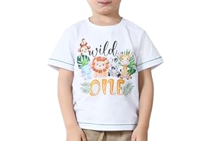 WAWSAM Baby Boy 1st Birthday T-Shirt - I’m Wild and 1 Jungle Animals Birthday Top Tee