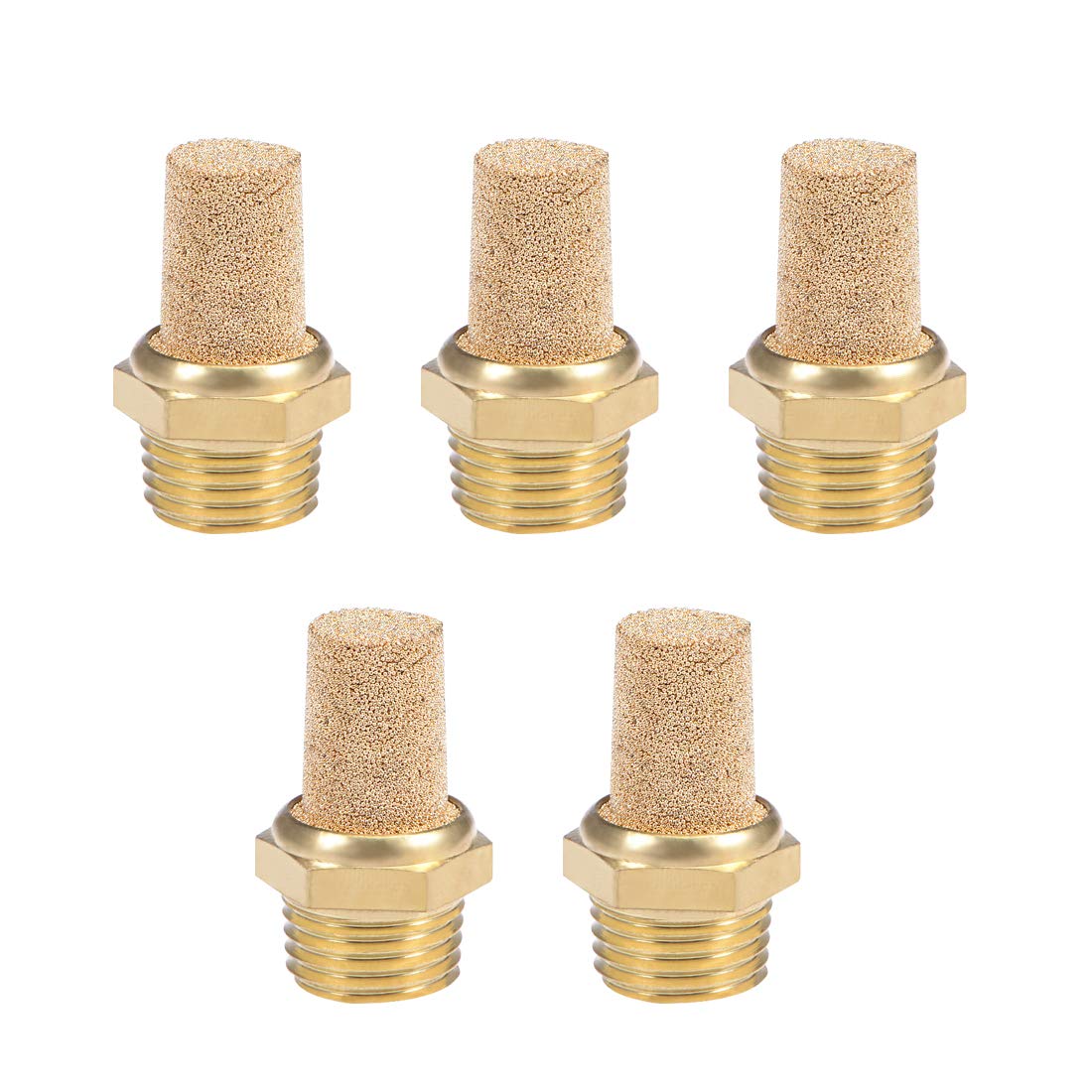 sourcingmap 1/4 PT Sintered Bronze Exhaust Muffler with Brass Body Protruding 5pcs