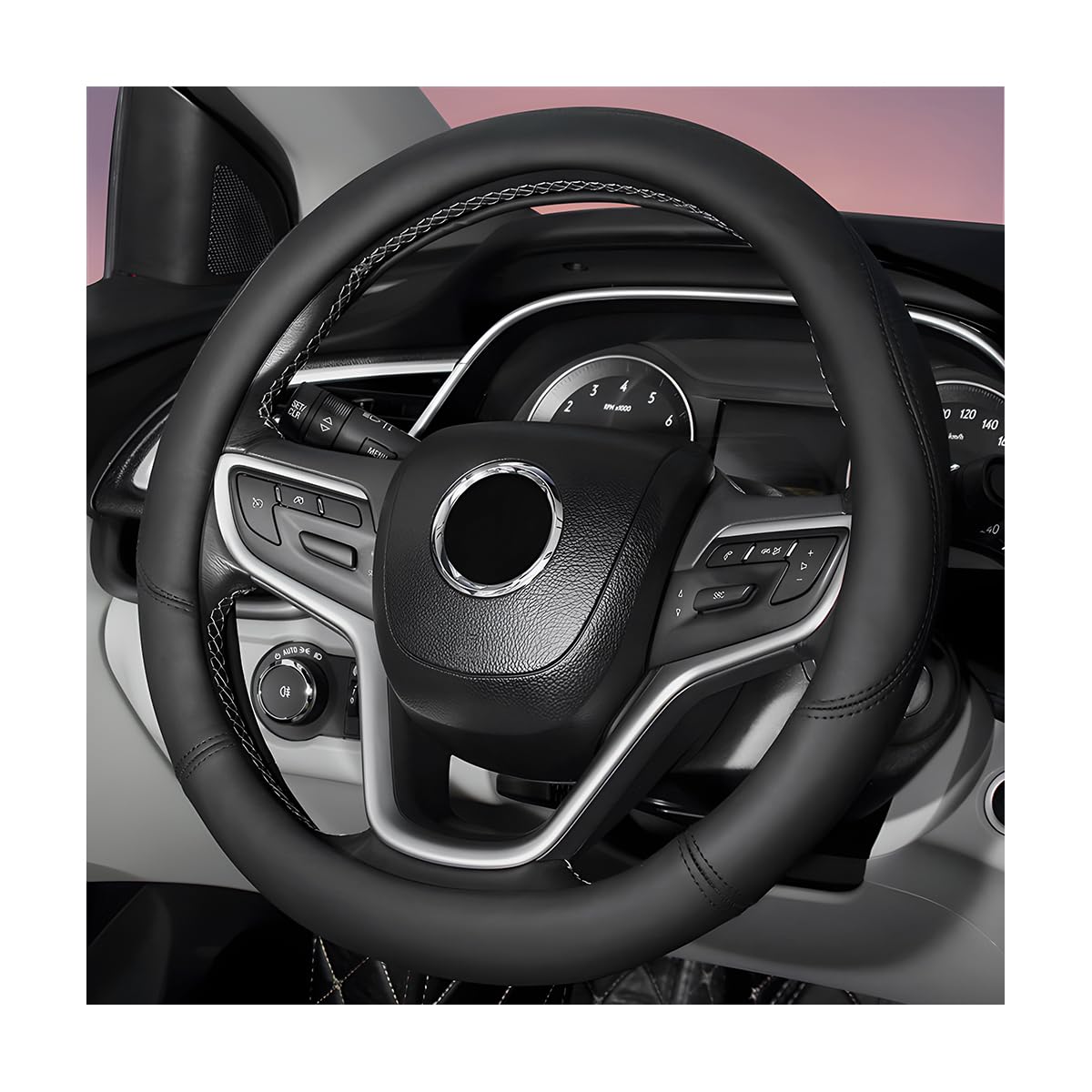Photo 1 of Wevdn Car Steering Wheel Cover, Non-Slip Soft Breathable Microfiber Leather Steering Wheel Protector, Universal Safety Vehicle Interior Steering Wheel Cover Fit for Cars SUVs RVs (Black)