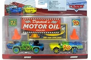 Disney Cars 2022 Fan-Favorite 2-Pack with Race Team Flags and Signs: (Superfly and Airborne Dipstick's One Stop Cone Shop)