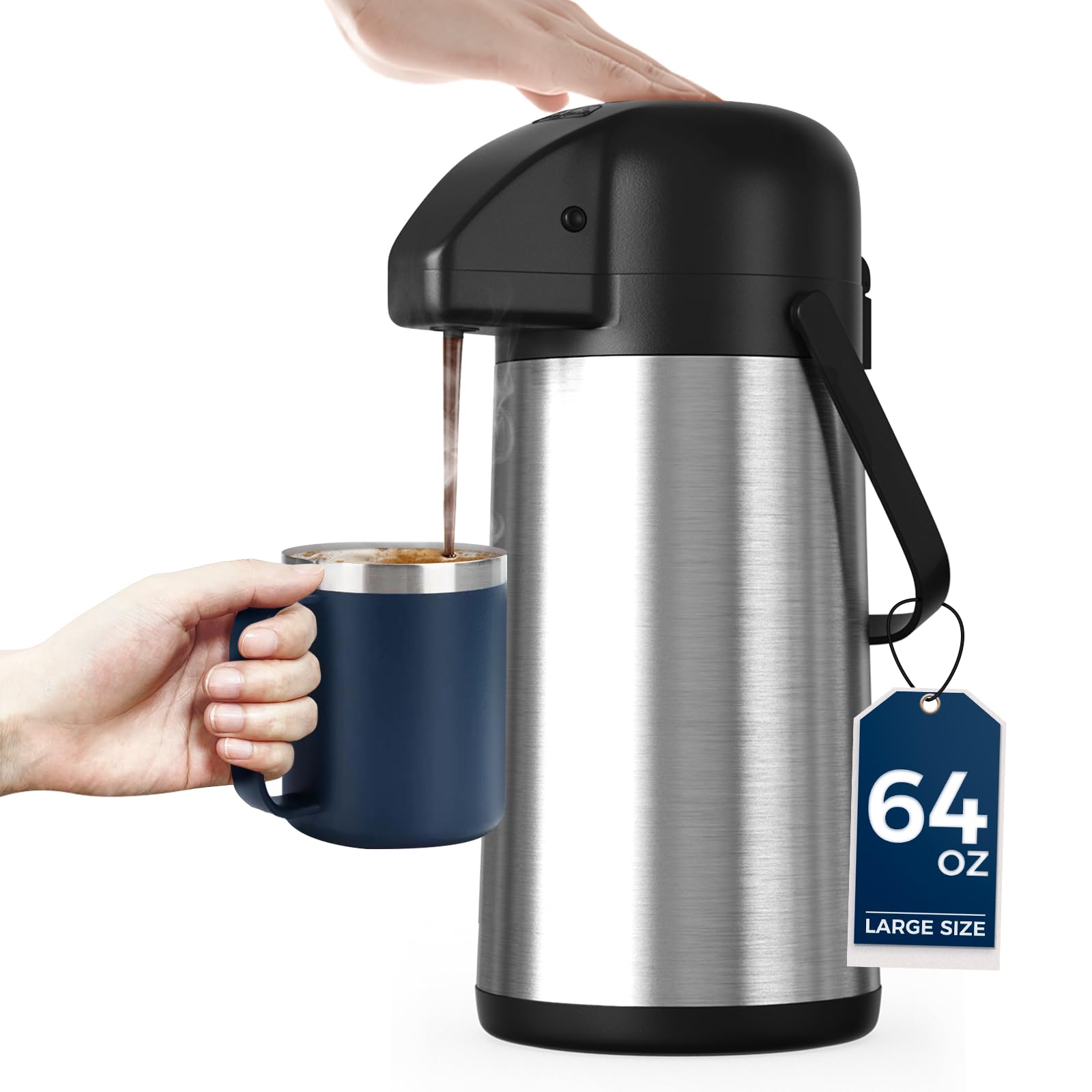 Coffee Carafe for Keeping Hot - Gezoss 64OZ / 1.9L Airpot Coffee Dispenser with Pump - Large Coffee Carafe for Hot Drinks Tea Liquid - Insulated Stainless Steel Hot Water Beverage Urn for Parties