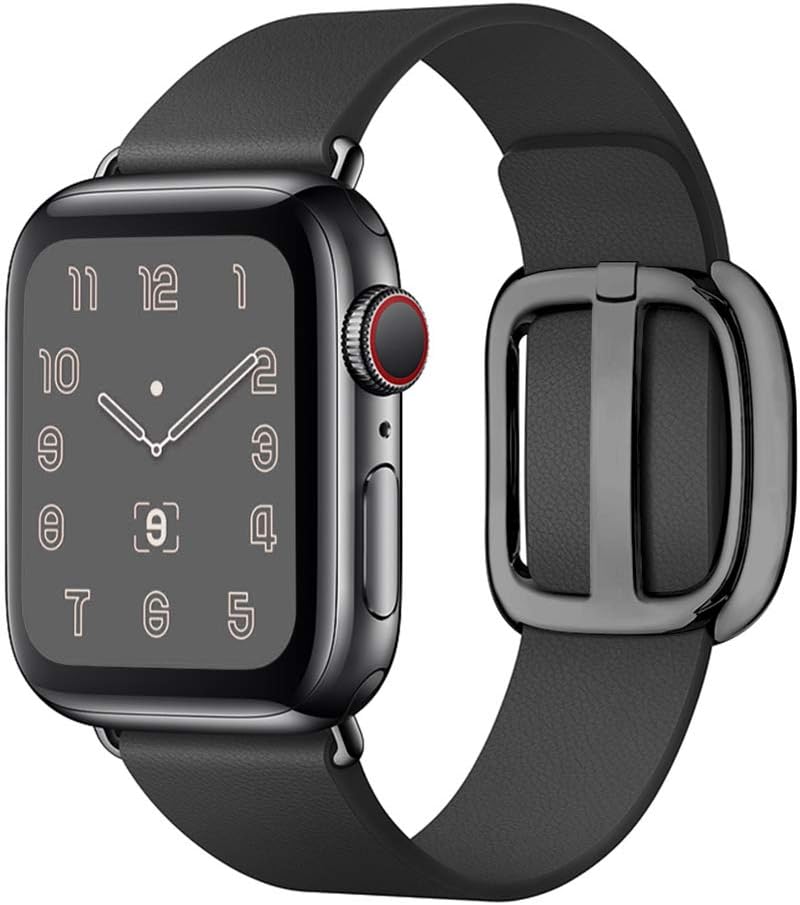 jwacct Leather Band Compatible with Apple Watch 38mm 40mm, Modern Buckle Replacement Strap Wristband Compatible for iWatch Series 5 4 (40mm) Series 3 2 1 (38mm), Black