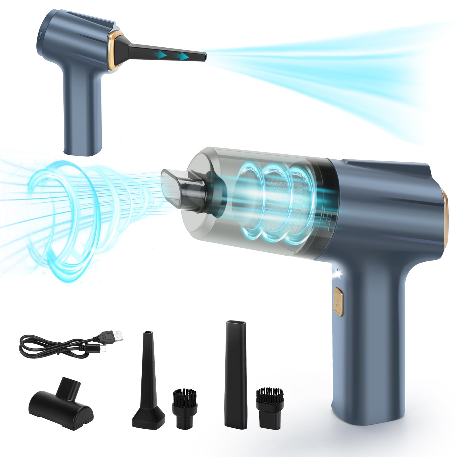 Photo 1 of 12000Pa Cordless Handheld Vacuum Cleaner, High Power Car Vacuum and Air Duster 2-in-1, Low Decibel Brushless Mini Vacuum with LED Light and Multi-Nozzles, for Desk, Sewing Machine, Computer, Keyboard